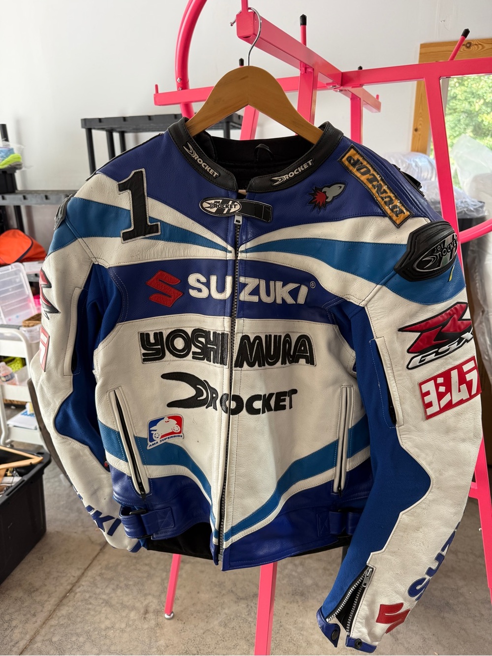 Joe Rocket Blue and White Suzuki Racing Leather Jacket